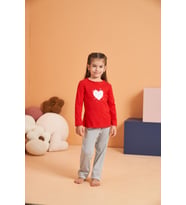 Pjs Kız Çocuk Anne-Kız %100 Pamuklu Kalpli Desenli Çizgili Uzun Kollu Pijama Takım