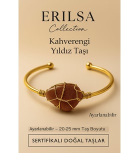 Sertifikalı Doğal Kahverengi Yıldız Taşı Ayarlanabilir 24K Altın Kaplama Bileklik 20-25 mm (Çok Renkli)