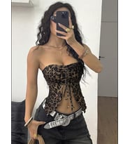 Fantezia Night Kadın Leopar Desenli Crop Önden Büzgü detaylı 5096