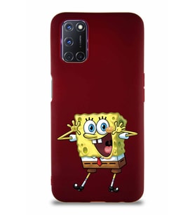 Oppo A52 Soft Premier Kapak Sünger Bob Tasarımlı Silikon Kılıf - Mürdüm (Şeffaf)