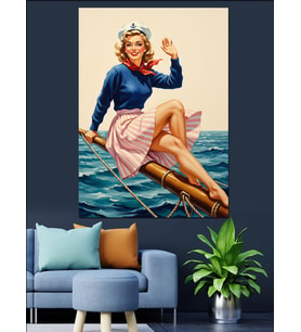 Pin-Up Kız Mayo Retro Dekoratif Kanvas - Mdf Ahşap Tablo