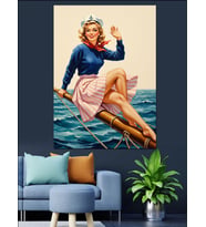 Pin-Up Kız Mayo Retro Dekoratif Kanvas - Mdf Ahşap Tablo