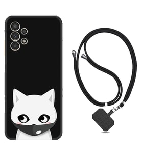 Samsung Galaxy M14 Kılıf Silikon Boyun Askılı İpli Desenli Silikon Pandemi Cat 1729