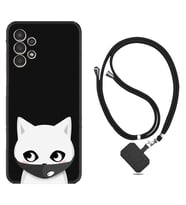 Samsung Galaxy M14 Kılıf Silikon Boyun Askılı İpli Desenli Silikon Pandemi Cat 1729
