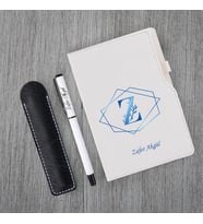 Kişiye Özel UV Baskılı Harfli Beyaz Defter ve Beyaz  Roller Kalem Seti