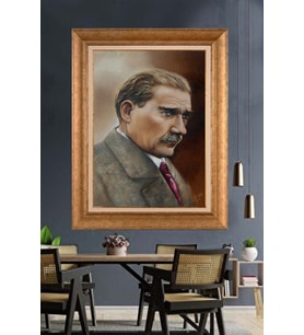 Altın Varaklı Çerçeveli Paspartulu Atatürk Tablo nh219 (Gold)