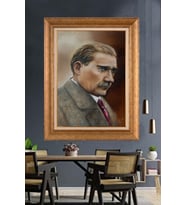 Altın Varaklı Çerçeveli Paspartulu Atatürk Tablo nh219 (Gold)