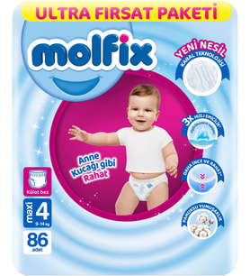Molfix Külot Bebek Bezi Beden:4 (9-14Kg) Maxi 86 Adet Ultra Fırsat Pk