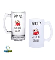 Alem Beybi Görsün Kulplu Bira Bardağı Buzlu veya Şeffaf Seçenekli 0262
