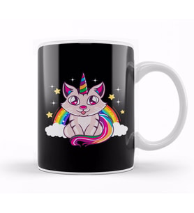 Cute & Funny Unicorn Cat Rainbow Kitty Magical Kupa Bardak Porselen