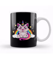 Cute & Funny Unicorn Cat Rainbow Kitty Magical Kupa Bardak Porselen