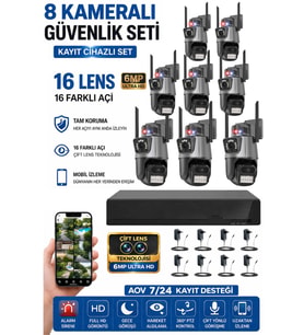 XPRO 8 Kamera 16 Lens Kablosuz WiFi Güvenlik Kamerası Seti NVR Kayıt Cihazı Gece Görüşlü IP Kamera