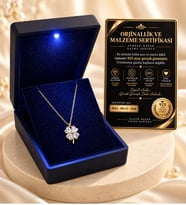 Premium Işıklı Kutuda 925 Ayar Gümüş Altın Kaplama Yonca Kolye