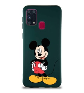 Samsung Galaxy M31 Soft Premier Kapak Mickey Mouse-E Tasarımlı Silikon Kılıf - Yeşil (Şeffaf)