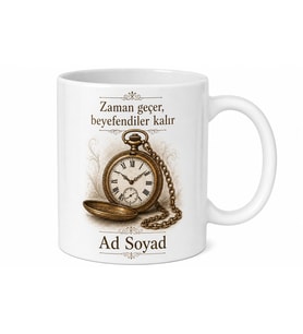 Cep Saati ve Zincir Çizimli Nostaljik Zamanın Beyefendisi Kupa Bardak Hediye