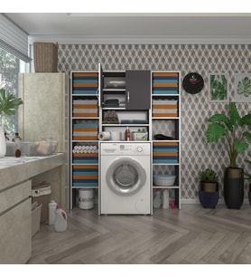 Kenzlife çamaşır makinesi dolabı hayzummaksduble gri 180*126*55 banyo kiler çift kapaklı arkalıklı (Karışık)