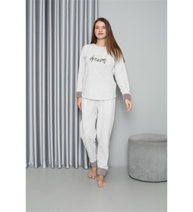 Akbeniz Welsoft Polar Kadın Pijama Takımı 8515 (Ekru)