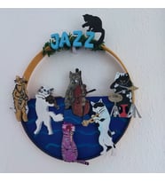 Caz Müzik  Kedi Orkestrası Ahşap Duvar Dekoru El Yapımı