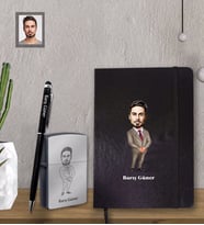 Kişiye Özel Öğretmen Karikatürlü  Siyah Defter Kalem Çakmak Hediye Seti  Bay-17 (Model 1)