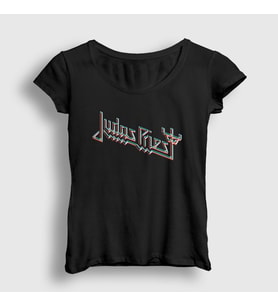 Presmono Kadın Siyah Logo V2 Judas Priest T-Shirt 88540tt