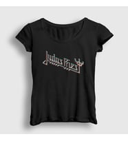 Presmono Kadın Siyah Logo V2 Judas Priest T-Shirt 88540tt