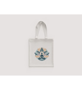 Lotus Meditasyon Figürü Mandala Desenli Yoga Omuz Çantası Hediyelik Ham Bez Çanta