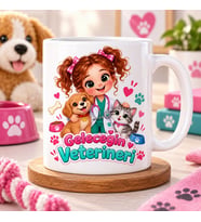 Geleceğin Veterineri Kız Çocuk Baskılı Kupa – Kedi Köpek ve Meslek Hediyesi