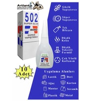 502 Japon Yapıştırıcı 10 Adet 20 gr Hızlı Yapıştırıcı Evobond 502 Süper Yapıştırrıcı Orjinal Seramik Plastik Metal (Şeffaf)