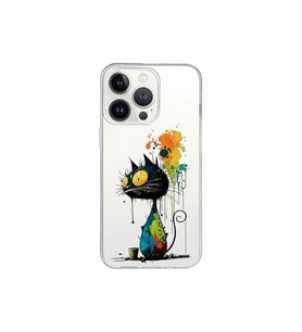 iPhone 13 Pro Max ile Uyumlu Splash Kedi Tasarımlı Şeffaf Silikon Kılıf