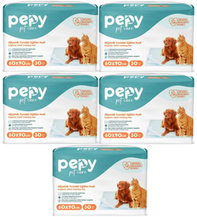 Pepy Evcil Hayvan Tuvalet Eğitim Pedi 60*90CM 150 Adet (5PK*30) (Beyaz)