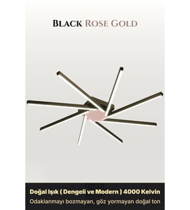Zenit 8 Rose Gold LED Tavan Avize – Kumandalı Dim Edilebilir – Aşağı Işık