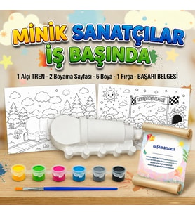 Tren Boyama Seti Çocuk Alçı Boyama Seti Eğitici Çocuk Aktivite Seti Hobi ve Sanat Etkinliği A4 Boyama Sayfası Hediyeli