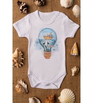 Unisex Beyaz Bebek Balina Baskılı Çıtçıtlı Body