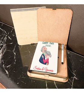 Sevgililer Günü Hediyesi Ahşap Kutulu Defter Kalem Set 007