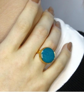 Doğal Taş Ceyt Doğal Taşlı Kadın Altın Kaplama Ayarlanabilir Yüzük euy87m (Mavi)