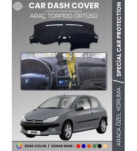 PEUGEOT 206 BÜYÜK EKRAN (1998-2003) Torpido Örtüsü Ön Göğüs Torpido Koruma Birebir Uyum Kaymaz