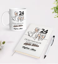 BK Gift Kişiye Özel İsimli Öğretmenler Günü Tasarımlı Defter Kalem Kupa Hediye Seti - 17, Öğretmene Hediye, Öğretmenler Günü