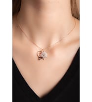 Beyaz Zirkon Taşlı Rose Altın Kaplama Kedili Kadın Gümüş Kolye 925 Ayar         (Rose-Beyaz)