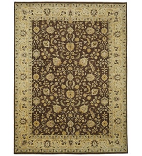 Kahverengi Bej Tonlarında El Dokuma Salon Halısı Klasik Çiçekli Bordürlü Düz Dokuma Tasarım