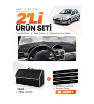 e-biz RENAULT CLİO 2 EKRANLI (1998-2001) Uyumlu Torpido Örtüsü + Deri Çanta - Siyah-Gri - RE010