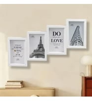 Çoklu Fotoğraf Çerçevesi MDF Ahşap Modern Kolaj Çerçeve Fotoğraf Tutucu 4 Fotoğraf 10x15cm (Beyaz)