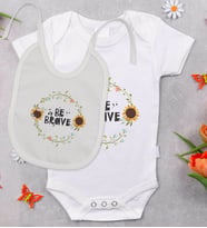 BK Kids Bee Brave Tasarımlı Bebek Body Zıbın ve Mama Önlüğü Hediye Seti - Model 2