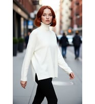 Kadın Oversize Balıkçı Yaka Düşük Kol Akrilik Triko Kazak Kış Sezonu İçin Uzun Basic Model