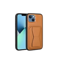 Apple iPhone 13 Uyumlu Kılıf Kartlıklı Standlı Pu Deri Zore Memo Kapak (Açık Kahve)