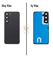Samsung Galaxy S23 Siyah Renk Lensli Arka Kapak Arka Cam Batarya Kapağı Pil Kapağı Lazer Kesim Back Cover Galaxy S23 Uyumlu