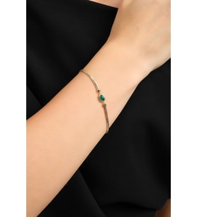 Balık Sırtı Bileklik Green Opal Taşlı 17+3 cm En 3 mm