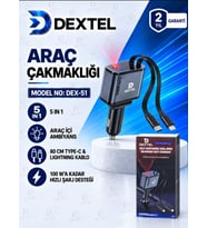 5 in 1 Araç Çakmaklık Şarj Cihazı - Hızlı Şarj Özellikli - Lazer Tavan Aydınlatma Ambianslı - 12-24 V Uyumlu - Çekmeli Makaralı Kablolu