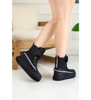 Trendyshose 920 Siyah Kürklü Düz Kar Botu
