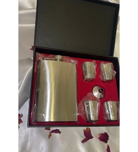Matara Çelik Paslanmaz Kanyak Viski Takila Matara 4 Shout Bardak Kişiye Özel Yazı Isim Yazılır (Metal)