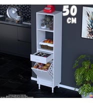 Eliusta Vela 50 cm Sepetli Çok Amaçlı Açık 2 Raflı Tek Çekmeceli Mutfak Kiler Banyo Dolabı 50x163x32 cm